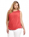 DKNYC Women's Plus-Size Sleeveless Top with Chiffon Draped Overlay