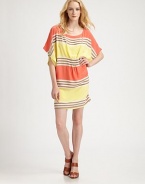 Vibrant variegated stripes pop on this cinched dolman shift.ScoopneckDropped shouldersOpen sleevesElastic smocking at waistAbout 21¾ from shoulder to hemSilkDry cleanImportedModel shown is 5'10½ (179cm) wearing US size Small.