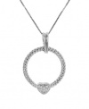 Elegant Sterling Silver 925 Brilliant Cut Genuie Diamonds Twisted Station Circle Pendant Necklace with Heart Center with Chain