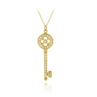 Gold Tone over Sterling Silver Designer Inspired CZ Key Pendant Gold Tone over Sterling Silver Designer Inspired CZ Key Pendant
