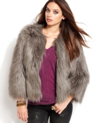 Go for a statement coat this season! This faux-fur GUESS coat adds instant glam to your cold-weather look for super chic style! Go for a statement coat this season! This faux-fur GUESS coat adds instant glam to your cold-weather look for super chic style!