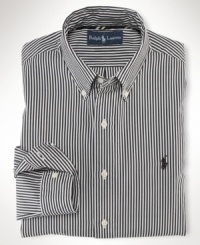 Crisp, clean lines lend modern refinement to a long-sleeved sport shirt, crafted from lightweight cotton poplin in a comfortable, classic fit. Crisp, clean lines lend modern refinement to a long-sleeved sport shirt, crafted from lightweight cotton poplin in a comfortable, classic fit.