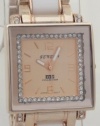 Geneva Quartz Chronograph Look Rose Gold White ceramic-style With Rhinestones
