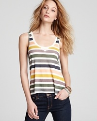 The colorful stripes on this lightweight Hurley tank call out for fun in the sun on summer's warmest days. The colorful stripes on this lightweight Hurley tank call out for fun in the sun on summer's warmest days.