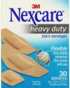Nexcare Heavy Duty Flexible Fabric Bandages, Assorted Sizes, 30-Count Packages (Pack of 4)
