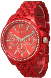 107 Women's Geneva Red Boyfriend Style Watch with Chrono Design 107 Women's Geneva Red Boyfriend Style Watch with Chrono Design