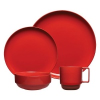 Gibson Stackware 16-Piece Stoneware Dinnerware Set, Red Gibson Stackware 16-Piece Stoneware Dinnerware Set, Red