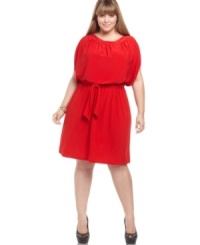 Cinch your waist in Love Squared's short sleeve plus size dress-- it's super-cute for the season! Cinch your waist in Love Squared's short sleeve plus size dress-- it's super-cute for the season!