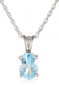 Sterling Silver 8x6mm Oval Blue Topaz Pendant Necklace