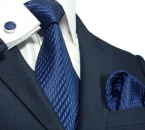 LANDISUN 643 SOLID NAVY BLUE SET:TIE+HANKY+CUFFLINKS