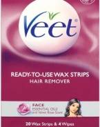 Veet Cold Wax Strips Face, 20 Wax Strips and 4 Wipes, (Pack of 2)