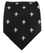 100% Silk Woven Black Fleur de Lis Tie