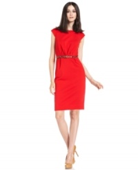 From the office to a dinner date, this petite ponte dress from Calvin Klein does overtime with a stylish belted silhouette and commanding color. From the office to a dinner date, this petite ponte dress from Calvin Klein does overtime with a stylish belted silhouette and commanding color.