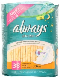 Always Ultra Thin Overnight With Wings Unscented Pads 38 Count