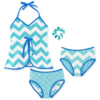 Chez Ami by Patsy Aiken Designs Girls Swim Two Piece Tankini Top/Bikini Bottom Set FREE scrunchie Aqua/Blue/White Zig Zag Print UPF 50+ - Size 6 Chez Ami by Patsy Aiken Designs Girls Swim Two Piece Tankini Top/Bikini Bottom Set FREE scrunchie Aqua/Blue/White Zig Zag Print UPF 50+ - Size 6