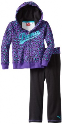 Puma - Kids Girls 2-6X Little Leopard Print Hoodie Set, Royal Purple, 6