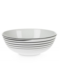 Have fun with the spiral design and serious durability of Mikasa's Cheers vegetable bowl. Bone china in black and white caters modern tables with a sense of whimsy. (Clearance) Have fun with the spiral design and serious durability of Mikasa's Cheers vegetable bowl. Bone china in black and white caters modern tables with a sense of whimsy. (Clearance)