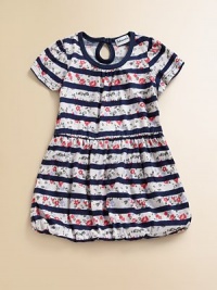 Stripes and flowers adorn this eye-catching, bubble hemmed frock for a frilly, notice-me ensemble.ScoopneckShort sleevesBack keyhole buttonGathered waistBubble hem50% cotton/50% modalMachine washImported Please note: Number of buttons may vary depending on size ordered. Stripes and flowers adorn this eye-catching, bubble hemmed frock for a frilly, notice-me ensemble.ScoopneckShort sleevesBack keyhole buttonGathered waistBubble hem50% cotton/50% modalMachine washImported Please note: Number of buttons may vary depending on size ordered.