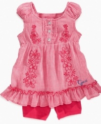 It's in the details. Sweet embroidery and ruffles add whimsy to your little lady's closet with this tunic and short set from Guess. It's in the details. Sweet embroidery and ruffles add whimsy to your little lady's closet with this tunic and short set from Guess.
