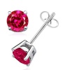 Authentic 925 Sterling Silver 2.00 Carat Round RUBY Red Cubic Zirconia Stud Earrings. 1.00 Carat Each Stone