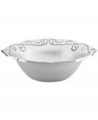 With a feminine edge and pretty perforated detail, this small French Perle bowl holds fruit, sides or simply decorates tables with decidedly vintage charm. A brilliant complement to French Perle dinnerware. (Clearance)