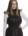 Dollhouse Lamb Touch Zip Front Puffer Vest with Faux Fur Collar