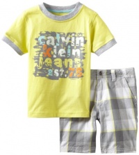 Calvin Klein Boys 2-7 Tee With Plaided Short Set, Yellow, 4T Calvin Klein Boys 2-7 Tee With Plaided Short Set, Yellow, 4T