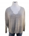 Eileen Fisher Plus Size Medium Pearl Oat Gray Melanged Linen V Neck Boxy Sweater 2X