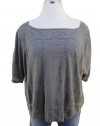 Eileen Fisher Moon Gray Short Sleeve Linen Jersey Mini-Stripe Shirt Top X-Large