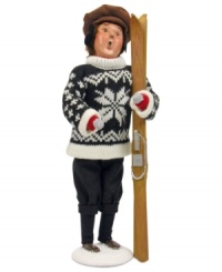 Finished with his run and ready for cocoa, this sweater-clad skier takes a moment to admire the snow-capped mountain he's just conquered. The perfect Byers' Choice figurine for ski- and snowboarding families! Finished with his run and ready for cocoa, this sweater-clad skier takes a moment to admire the snow-capped mountain he's just conquered. The perfect Byers' Choice figurine for ski- and snowboarding families!