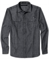 With the look of denim, this herringbone shirt from Sean John gives your casual look a little extra swag.
