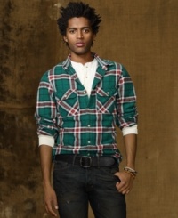 Ideal for layering and pairing with your favorite worn-in denim, this vibrant plaid-patterned shirt sports an urban-meets-outdoor attitude. Ideal for layering and pairing with your favorite worn-in denim, this vibrant plaid-patterned shirt sports an urban-meets-outdoor attitude.