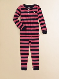 Sweet and chic rugby stripes make cozy bedtime companions in soft cotton knit with contrast stitching.Henley necklineButton placketDog chest appliquéLong sleeves with contrast ribbed cuffsElastic-waist bottoms with contrast ribbed cuffsCottonMachine washImported Sweet and chic rugby stripes make cozy bedtime companions in soft cotton knit with contrast stitching.Henley necklineButton placketDog chest appliquéLong sleeves with contrast ribbed cuffsElastic-waist bottoms with contrast ribbed cuffsCottonMachine washImported
