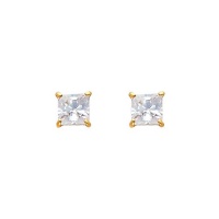 14K Yellow Gold 4mm Princess CZ Solitaire Basket Stud Earrings with Screw-back 14K Yellow Gold 4mm Princess CZ Solitaire Basket Stud Earrings with Screw-back