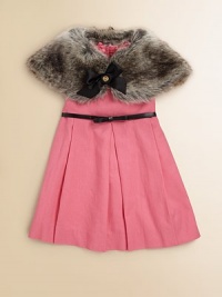 A sophisticated look for your young lady in a rich linen blend, with a border of bows and inverted pleats for pretty shaping.Ballerina neckline, edged with bowsSleevelessSlightly high waist with faux leather bow beltFlared skirt with inverted pleatsBack zip closeFully lined60% cotton/40% linenMachine washImported A sophisticated look for your young lady in a rich linen blend, with a border of bows and inverted pleats for pretty shaping.Ballerina neckline, edged with bowsSleevelessSlightly high waist with faux leather bow beltFlared skirt with inverted pleatsBack zip closeFully lined60% cotton/40% linenMachine washImported