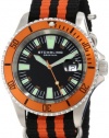 Stuhrling Original Men's 907.331OF1 Aquadiver Regatta Bravura Swiss Quartz Date Black and Orange Canvas Strap Watch