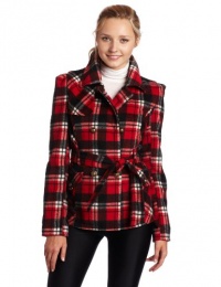 Southpole Juniors Belted Plaid Trench Coat Southpole Juniors Belted Plaid Trench Coat