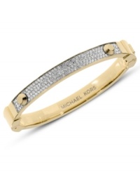 Golden style that begs to be stacked. This hinge bracelet by Michael Kors embellishes a classic bangle with pave-set glass accents. Crafted in gold tone mixed metal. Approximate diameter: 2-1/4 inches. Golden style that begs to be stacked. This hinge bracelet by Michael Kors embellishes a classic bangle with pave-set glass accents. Crafted in gold tone mixed metal. Approximate diameter: 2-1/4 inches.