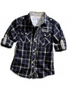 GUESS Kids Little Boy Cooper Plaid Nottingham Shirt, PLAID (3T)