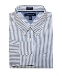 Tommy Hilfiger Men Custom Fit Long Sleeve Striped Logo Shirt Tommy Hilfiger Men Custom Fit Long Sleeve Striped Logo Shirt