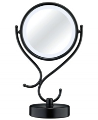 Enlighten yourself. This Lighted Makeup Mirror from Conair features 350 degree rotation for either a standard or 8x magnification view. The fluorescent bulb uses 60% less energy while providing 30% more light for close attention to detail. Finished in black matte for a sleek look. Enlighten yourself. This Lighted Makeup Mirror from Conair features 350 degree rotation for either a standard or 8x magnification view. The fluorescent bulb uses 60% less energy while providing 30% more light for close attention to detail. Finished in black matte for a sleek look.
