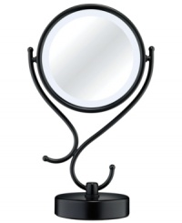 Enlighten yourself. This Lighted Makeup Mirror from Conair features 350 degree rotation for either a standard or 8x magnification view. The fluorescent bulb uses 60% less energy while providing 30% more light for close attention to detail. Finished in black matte for a sleek look.