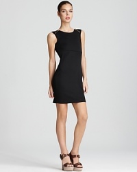 This form fitting Aqua dress offers feminine style on a show-it-off silhouette. Exposed zip details at the shoulders add a touch of edge. This form fitting Aqua dress offers feminine style on a show-it-off silhouette. Exposed zip details at the shoulders add a touch of edge.