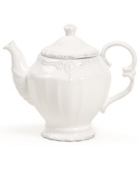 Embossed vines, graceful fluting and gently distressed accents give the Blanc teapot the classic, romantic feel of Versailles Maison's charming dinnerware collection. Embossed vines, graceful fluting and gently distressed accents give the Blanc teapot the classic, romantic feel of Versailles Maison's charming dinnerware collection.