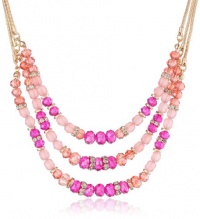 Nine West Soda Shop Gold-Tone Raspberry Colored Triple Row Frontal Necklace, 18