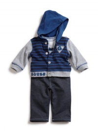 GUESS Kids Boys Tee, Hoodie and Pants Set, BLUE (3/6M) GUESS Kids Boys Tee, Hoodie and Pants Set, BLUE (3/6M)