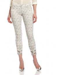 7 For All Mankind Women's Crop Slim Cigarette With Photo Real Embellishment, Silver/White, 32 7 For All Mankind Women's Crop Slim Cigarette With Photo Real Embellishment, Silver/White, 32