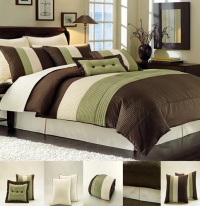 8 Pc Modern Green / Brown /Beige Comforter Set / Bed in Bag - Full Size Bedding w/Euro Shams 8 Pc Modern Green / Brown /Beige Comforter Set / Bed in Bag - Full Size Bedding w/Euro Shams