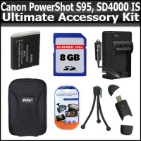 8GB Accessory Kit For Canon PowerShot S95, SD4000 IS ELPH 500 HS Digital Camera Includes 8GB High Speed SD Memory card + USB 2.0 High Speed Card Reader + Replacement NB-6L (1200 mAH) Battery + Ac/Dc Rapid Travel Battery Charger + Deluxe Hard Case + More 8GB Accessory Kit For Canon PowerShot S95, SD4000 IS ELPH 500 HS Digital Camera Includes 8GB High Speed SD Memory card + USB 2.0 High Speed Card Reader + Replacement NB-6L (1200 mAH) Battery + Ac/Dc Rapid Travel Battery Charger + Deluxe Hard Case + More