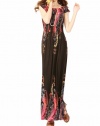 TopTie Red Floral Graphic Print Black Maxi Dress